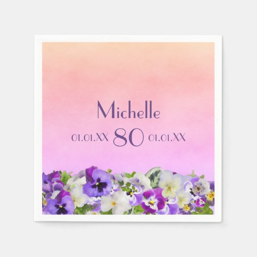 Jubiläum violette Stiefmütterchen Blume rosa Pfirs Serviette (Vorderseite)