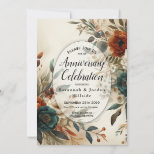 Jubiläum von Burnt Orange und Blue Fall Blume Einladung