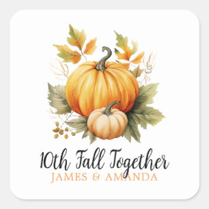 Jubiläum von Watercolor Orange & White Fall Quadratischer Aufkleber