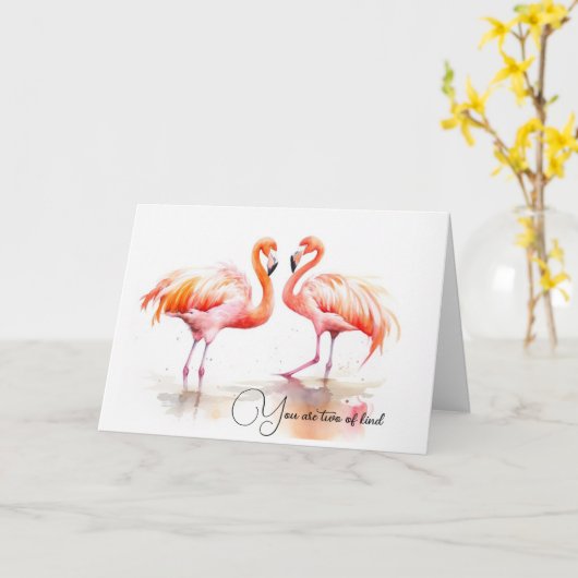Jubiläum Watercolor Flamingos Karte (Gelbe Blume)