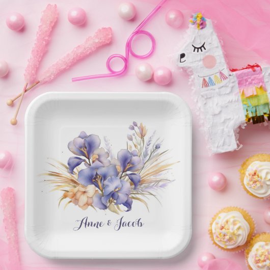 Jubiläum Watercolor Lila Iris Bouquet Pappteller (Party)