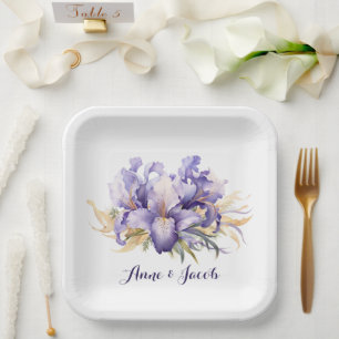 Jubiläum Watercolor Lila Iris Bouquet Pappteller