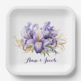 Jubiläum Watercolor Lila Iris Bouquet Pappteller