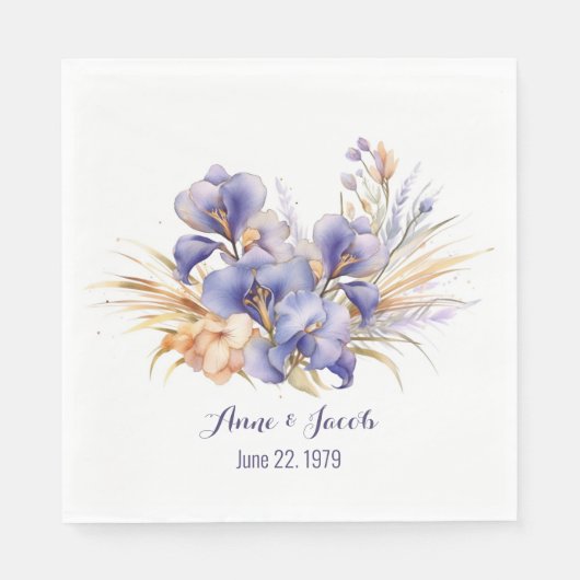 Jubiläum Watercolor Lila Iris Bouquet Serviette (Vorderseite)