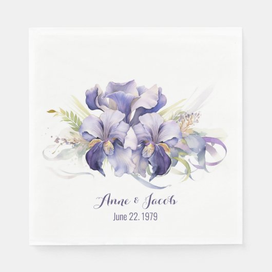 Jubiläum Watercolor Lila Iris Bouquet Serviette (Vorderseite)