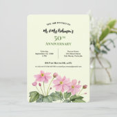 Jubiläum Watercolor Pink Japanisches Anemon Einladung (Stehend Vorderseite)