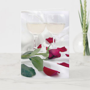 Jubiläum Wein und Rose auf Satin Feiertagskarte