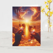 Jubiläum Weintoast bei Sonnenuntergang Karte (Gelbe Blume)