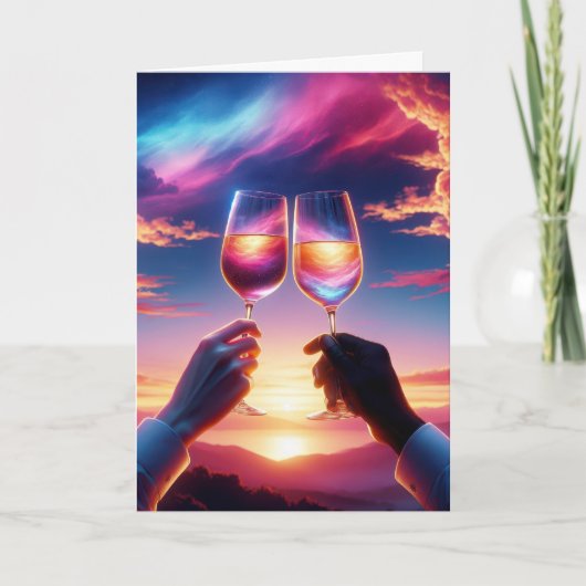 Jubiläum Weintoast bei Sonnenuntergang Karte (Vorderseite)