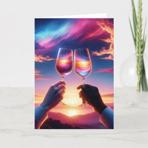 Jubiläum Weintoast bei Sonnenuntergang Karte
