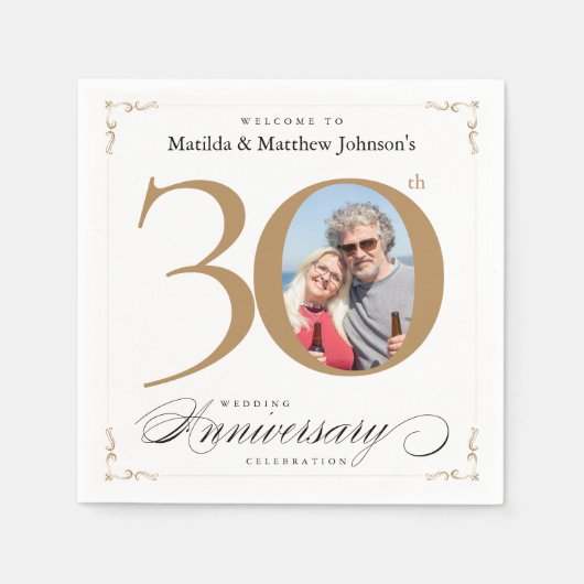 Jubiläum White Gold Calligraphy Classy Serviette (Vorderseite)