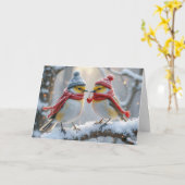 Jubiläum Wintervögel mit rotem Herzen Karte (Gelbe Blume)