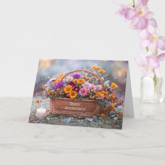 Jubiläums-Blumenstrauß mit Kerze Karte (Orchidee)