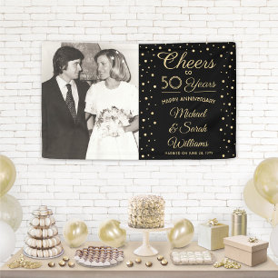 Jubiläums Cheers Elegant Foto Schwarz & Gold Banner