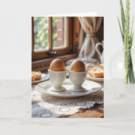 Jubiläums-Frühstücks-Braune Eier in Eierbechern Karte (Vorderseite)