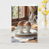 Jubiläums-Frühstücks-Braune Eier in Eierbechern Karte (Gelbe Blume)