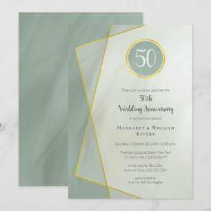 Jubiläums Geburtstag 50. grauierte Jade mit Goldra Einladung