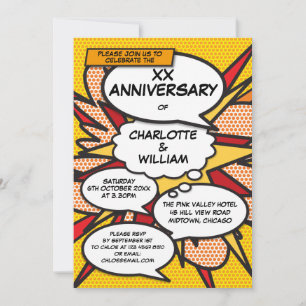 Jubiläums-Geschenk Retro-Comicbuch zum Hochzeitsta Einladung