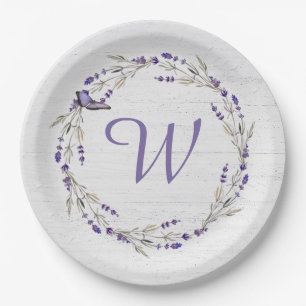 Jubiläums-Lavendel-Kranz-Monogramm Pappteller