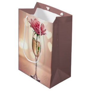Jubiläums-Rosa Rose in Champagnerkelch Mittlere Geschenktüte