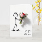 Jubiläums-Strichmännchen mit Rosenstrauß Karte (Gelbe Blume)