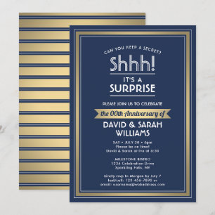 Jubiläums-Überraschungsparty Navy Blau, Weiß & Gol Einladung