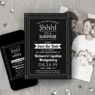Jubiläums-Überraschungsparty Schwarz und Weiß 1 Fo Save The Date