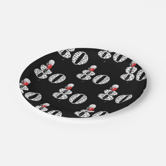 Jubiläumsballons auf schwarz pappteller (Schrägansicht)