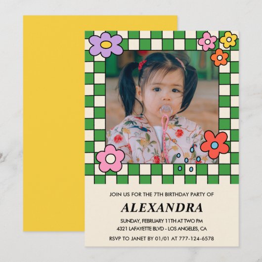 Jubiläumseinladungen Réro Groovy Blume Einladung (Vorne/Hinten)