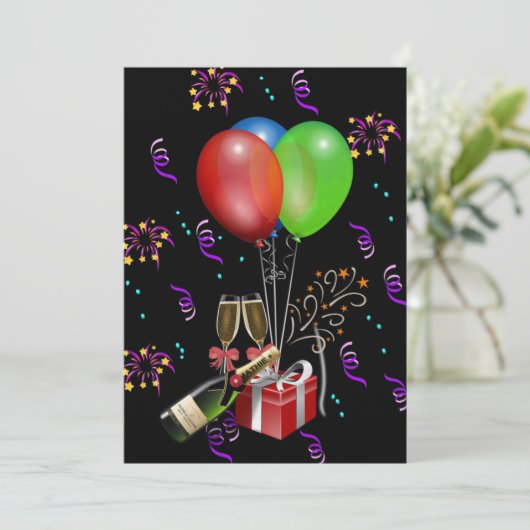 Jubiläumsfeier Balloons Flaschenkäse Einladung (Stehend Vorderseite)