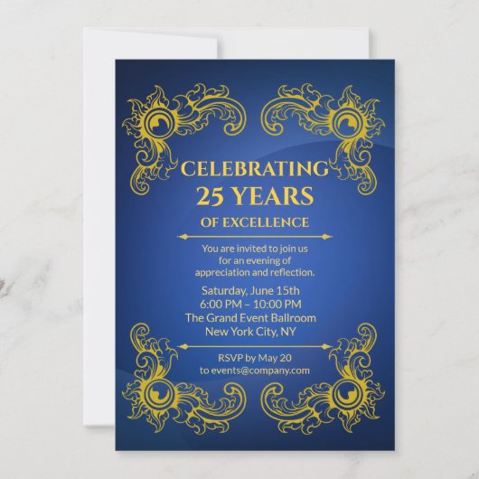 Jubiläumsfeier Elegante Business Navy Einladung (Vorderseite)