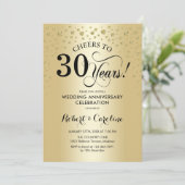 Jubiläumsfeier - Gold Black Einladung (Stehend Vorderseite)