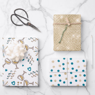 Jubiläumsfeier Muster Blue/Gold ID723 Geschenkpapier Set
