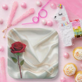 Jubiläumsfeier Rote Rose und Perlen auf Satin Pappteller (Party)