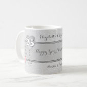 Jubiläumsgeschenk 25 Jahre mit Herz und Namen Kaffeetasse (Vorderseite Links)