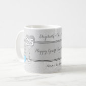 Jubiläumsgeschenk 25 Jahre mit Herz und Namen Kaffeetasse (Vorderseite Links)