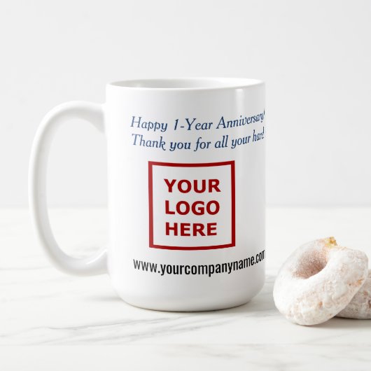 Jubiläumsgeschenk für Mitarbeiter - Firmenlogo Kaffeetasse (Mit Donut)
