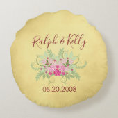 Jubiläumsgeschenk Gold und Rosa Rundes Kissen (Rückseite)