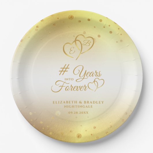 Jubiläumsgolden wirft JAHRE FÜR JAHRE Pappteller (Vorderseite)