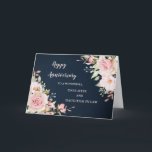Jubiläumsjahr: Floral Daughter & Tochter Karte<br><div class="desc">Happy Hochzeitstag Karte für Tochter und Tochter im Gesetz mit eleganten rot-rosa Aquarell Blume und marineblau Hintergrund und Herz-Filz Vers.</div>