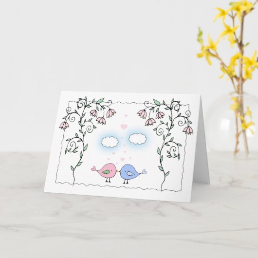 Jubiläumskarte Einfache und Niedliche Vögel Karte (Gelbe Blume)