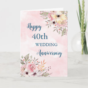 Jubiläumskarte für Aquarellfarben 40. Hochzeitskar Karte