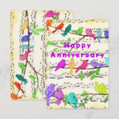 Jubiläumskarte mit farbenfrohen musikalischen Vöge (Vorne/Hinten)