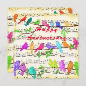 Jubiläumskarte mit glücklichen musikalischen Vögel (Vorne/Hinten)