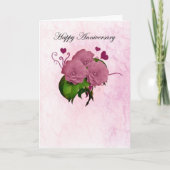 Jubiläumskarte mit rosa Rosen und Herzen Karte (Vorderseite)