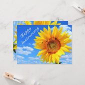 Jubiläumskarte Sonnenblumen und Bienen auf blauem Karte (Vorderseite/Rückseite Beispiel)