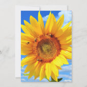 Jubiläumskarte Sonnenblumen und Bienen auf blauem Karte (Rückseite)