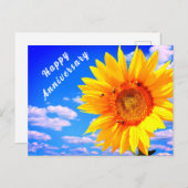 Jubiläumskarte Sonnenblumen und Bienen auf blauem  Postkarte (Vorne/Hinten)