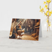 Jubiläumskatze, die ein Hühnchen in der Landwirtsc Karte (Gelbe Blume)