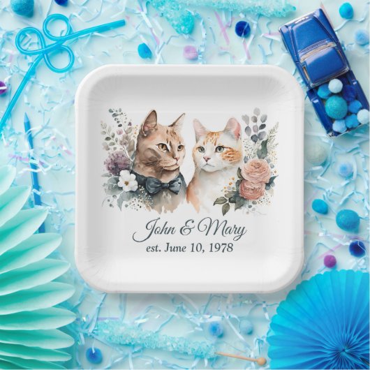 Jubiläumskatzen auf Weiß Pappteller (Party)